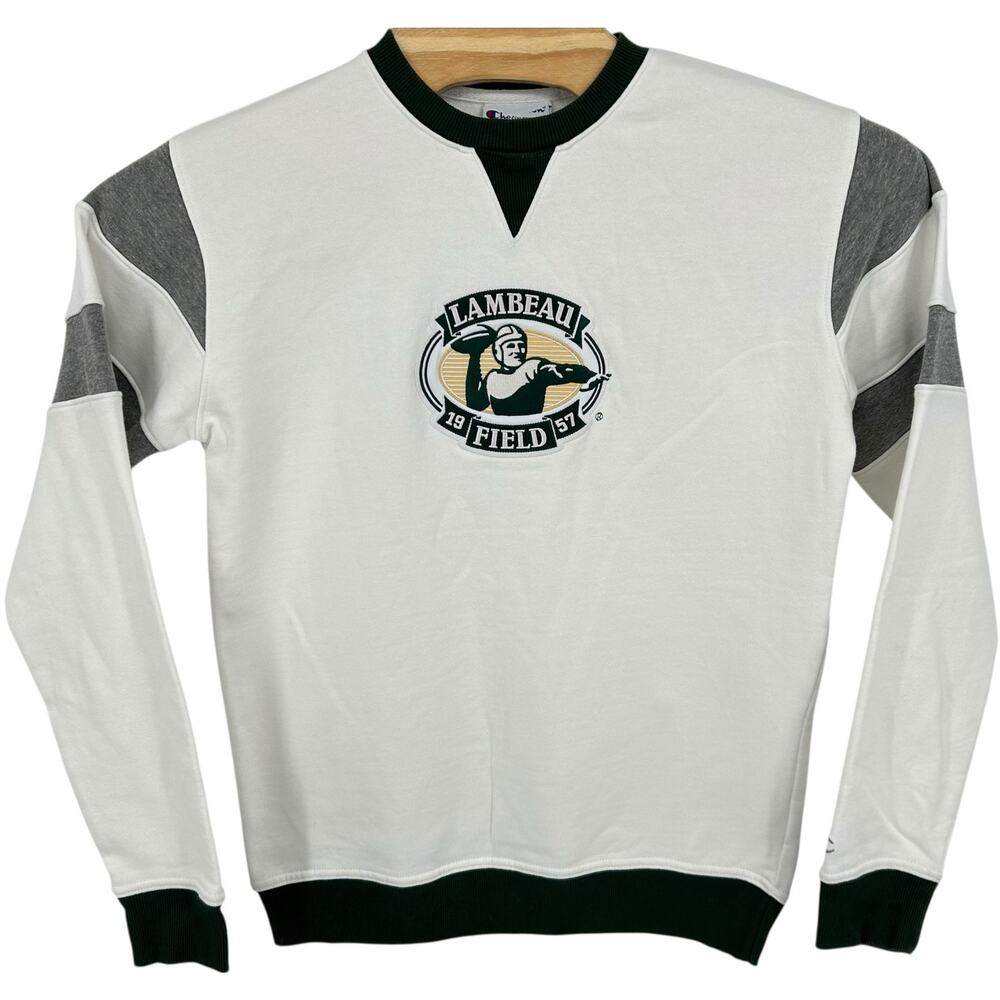 Men's White Green Champion NFL Green Bay Packers Lambeau Field Crewneck Sz S